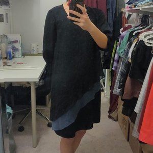 August Eight Black and Blue Ruffled Dress, Size M